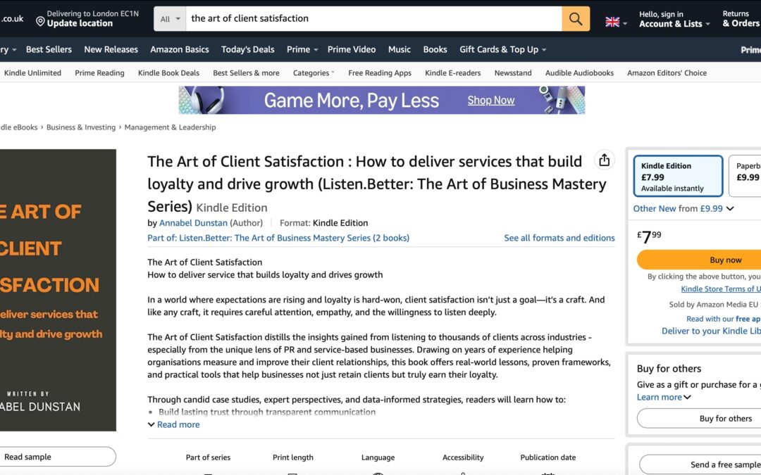 New Book Launch. The Art of Client Satisfaction: how to deliver services that build loyalty and drive growth
