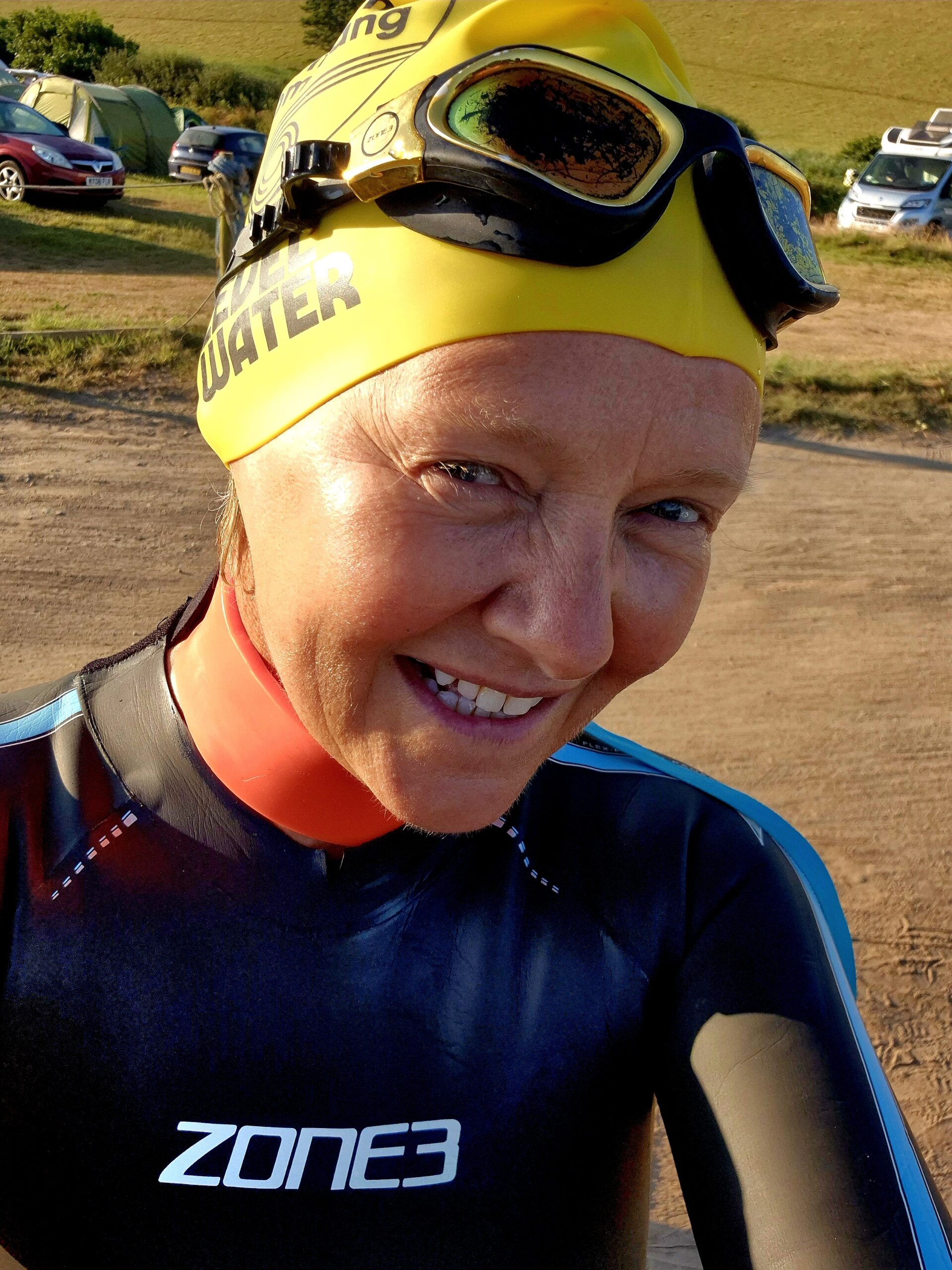 20250713_065926 Annabel Dunstan, selfie, swimming, swimming hat, charity